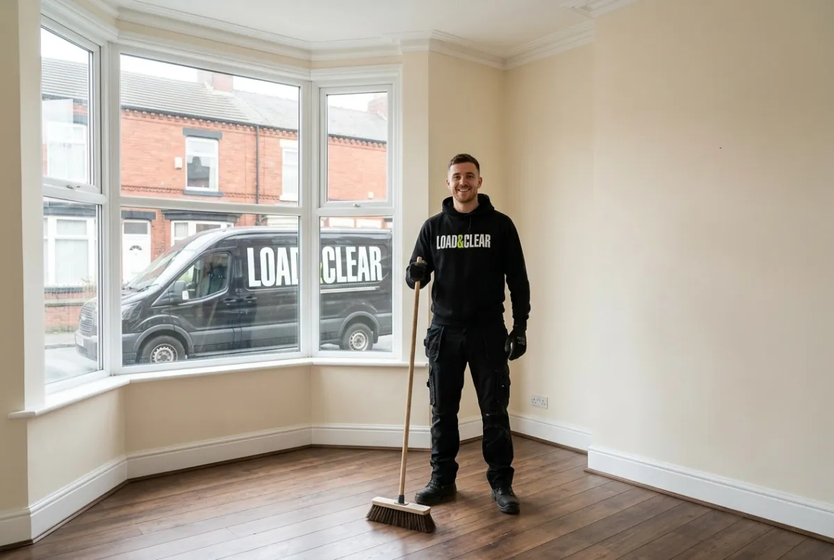 A freshly cleared and swept room after a Load & Clear collection, ready for the next step