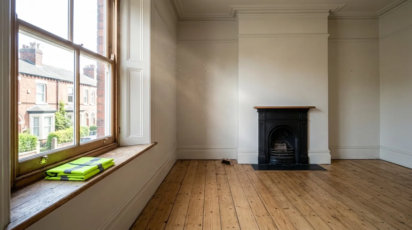A freshly cleared and swept living room in a Manchester terrace after a Load & Clear house clearance